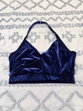 Weissman Royal Blue Velvet Halter Crossover Crop Top Adult Large